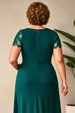 Pine Scoop Neck Appliques Plus Size Mother of the Bride Dress with Slit