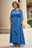 Royal Blue Chiffon Plus Size A Line Mother of the Bride Dress with Appliques