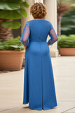 Royal Blue Chiffon Plus Size A Line Mother of the Bride Dress with Appliques
