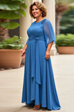 Royal Blue Chiffon Plus Size A Line Mother of the Bride Dress with Appliques