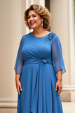 Royal Blue Chiffon Plus Size A Line Mother of the Bride Dress with Appliques