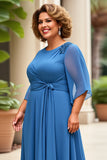 Royal Blue Chiffon Plus Size A Line Mother of the Bride Dress with Appliques