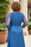 Royal Blue Chiffon Plus Size A Line Mother of the Bride Dress with Appliques
