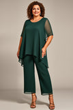 Pine Chiffon Scoop Neck Mother of the Bride Pantsuit