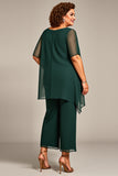 Pine Chiffon Scoop Neck Mother of the Bride Pantsuit