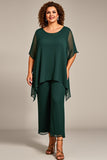 Pine Chiffon Scoop Neck Mother of the Bride Pantsuit