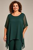 Pine Chiffon Scoop Neck Mother of the Bride Pantsuit