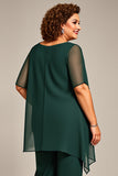 Pine Chiffon Scoop Neck Mother of the Bride Pantsuit