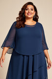 Navy Chiffon Tiered Plus Size Mother of the Bride Dress