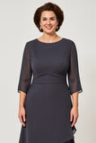 Steel Grey Chiffon Tiered Maxi Mother of the Bride Dress