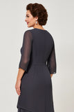 Steel Grey Chiffon Tiered Maxi Mother of the Bride Dress
