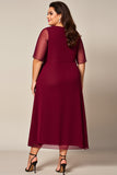 Burgundy Chiffon Boat Neck Plus Size Mother of the Bride Dress