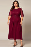 Burgundy Chiffon Boat Neck Plus Size Mother of the Bride Dress