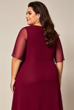 Burgundy Chiffon Boat Neck Plus Size Mother of the Bride Dress