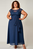 Navy Plus Size Chiffon Mother of the Bride Dress with Appliques