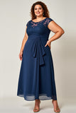 Navy Plus Size Chiffon Mother of the Bride Dress with Appliques