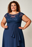Navy Plus Size Chiffon Mother of the Bride Dress with Appliques