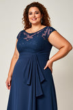 Navy Plus Size Chiffon Mother of the Bride Dress with Appliques