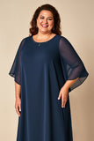 Navy Chiffon Plus Size Loose Mother of the Bride Dress