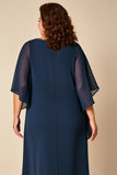 Navy Chiffon Plus Size Loose Mother of the Bride Dress