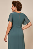 Grey Blue Chiffon Sheath Mother of the Bride Dress with Slit
