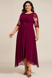 Burgundy Appliqued Chiffon Plus Size Mother of the Bride Dress
