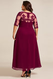 Burgundy Appliqued Chiffon Plus Size Mother of the Bride Dress