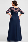 Navy Plus Size Chiffon Mother of the Bride Dress with Appliques