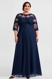 Navy Plus Size Chiffon Mother of the Bride Dress with Appliques
