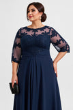 Navy Plus Size Chiffon Mother of the Bride Dress with Appliques