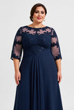 Navy Plus Size Chiffon Mother of the Bride Dress with Appliques