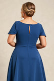 Ink Blue Scoop Neck Plus Size Mother of the Bride Dress with Bow