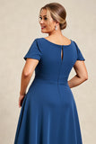 Ink Blue Scoop Neck Plus Size Mother of the Bride Dress with Bow