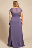 Grey Purple Ruched Plus Size Mother of the Bride Dress with Appliques