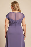 Grey Purple Ruched Plus Size Mother of the Bride Dress with Appliques