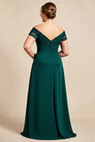 Pine Appliqued A Line Off the Shoulder Plus Size Mother of the Bride Dress