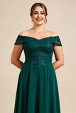 Pine Appliqued A Line Off the Shoulder Plus Size Mother of the Bride Dress