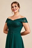Pine Appliqued A Line Off the Shoulder Plus Size Mother of the Bride Dress