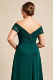 Pine Appliqued A Line Off the Shoulder Plus Size Mother of the Bride Dress