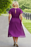 Purple Chiffon Plus Size A Line Ruched Mother of the Bride Dress with Ruffles