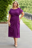 Purple Chiffon Plus Size A Line Ruched Mother of the Bride Dress with Ruffles