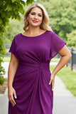 Purple Chiffon Plus Size A Line Ruched Mother of the Bride Dress with Ruffles