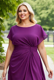 Purple Chiffon Plus Size A Line Ruched Mother of the Bride Dress with Ruffles