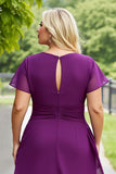 Purple Chiffon Plus Size A Line Ruched Mother of the Bride Dress with Ruffles