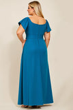 Peacock Satin Square Neck Plus Size Mother of the Bride Dress