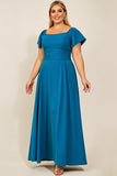 Peacock Satin Square Neck Plus Size Mother of the Bride Dress