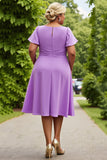 Lilac Plus Size Chiffon A Line Ruched Midi Mother of the Bride Dress with Ruffles