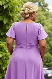 Lilac Plus Size Chiffon A Line Ruched Midi Mother of the Bride Dress with Ruffles