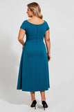 Peacock Square Neck Midi Mother of the Bride Dress with Bow