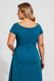 Peacock Square Neck Midi Mother of the Bride Dress with Bow